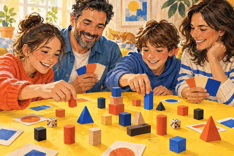 A family shares a colorful board game